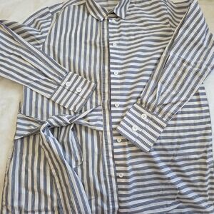 Mango Navy and White Striped Shirt